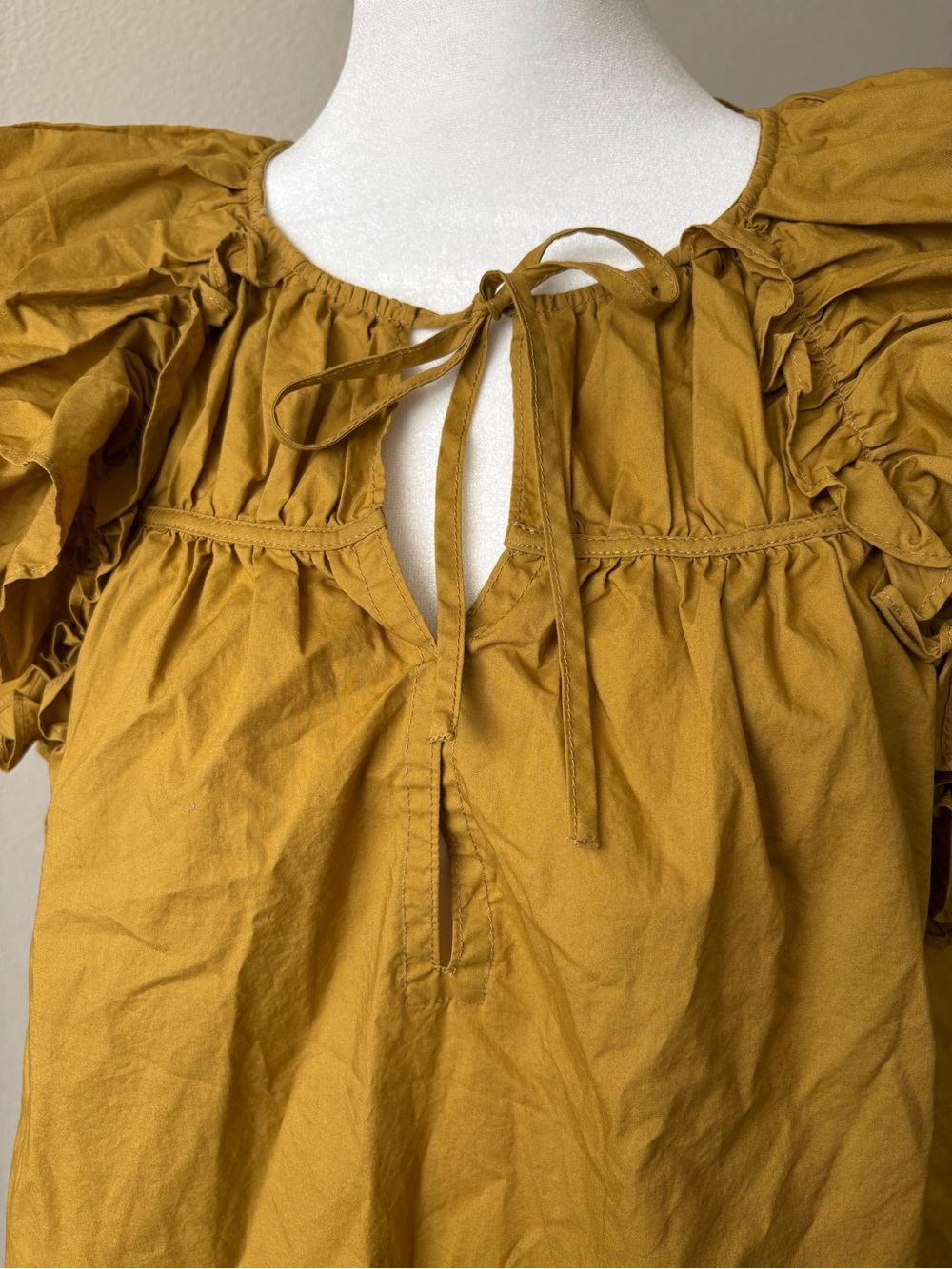 Ulla Johnson Mustard Ruffle Sleeve Tie-Neck Blouse 10 - Picture 2 of 7